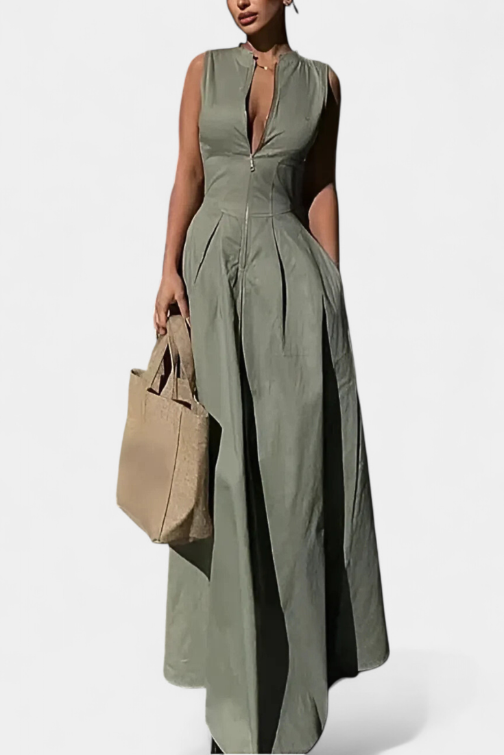 Blanca Pleated Wide Leg Jumpsuit with Round Neck – women's jumpsuits, view 12
