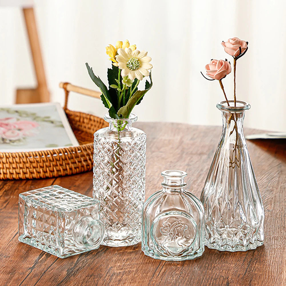 Bottega glass bud vases with flowers