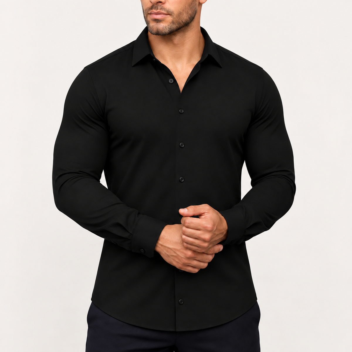 Brera men's slim-fit stretch dress shirt in Jet Black