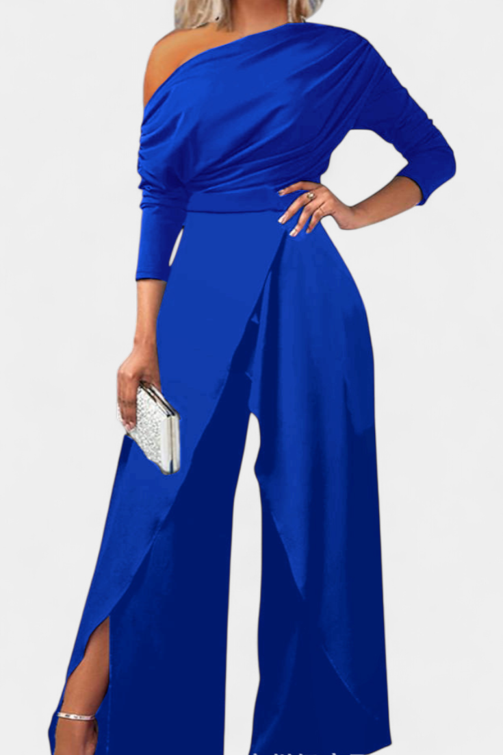 Brina Asymmetrical Jumpsuit with Pearl Embellished Shoulders and Straight Legs – women's jumpsuits, view 5