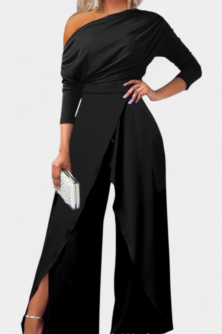 Brina Asymmetrical Jumpsuit with Pearl Embellished Shoulders and Straight Legs – women's jumpsuits, view 6