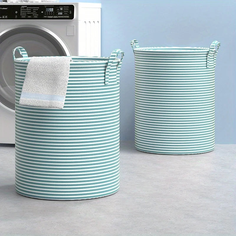 Bucato striped laundry baskets by a washing machine