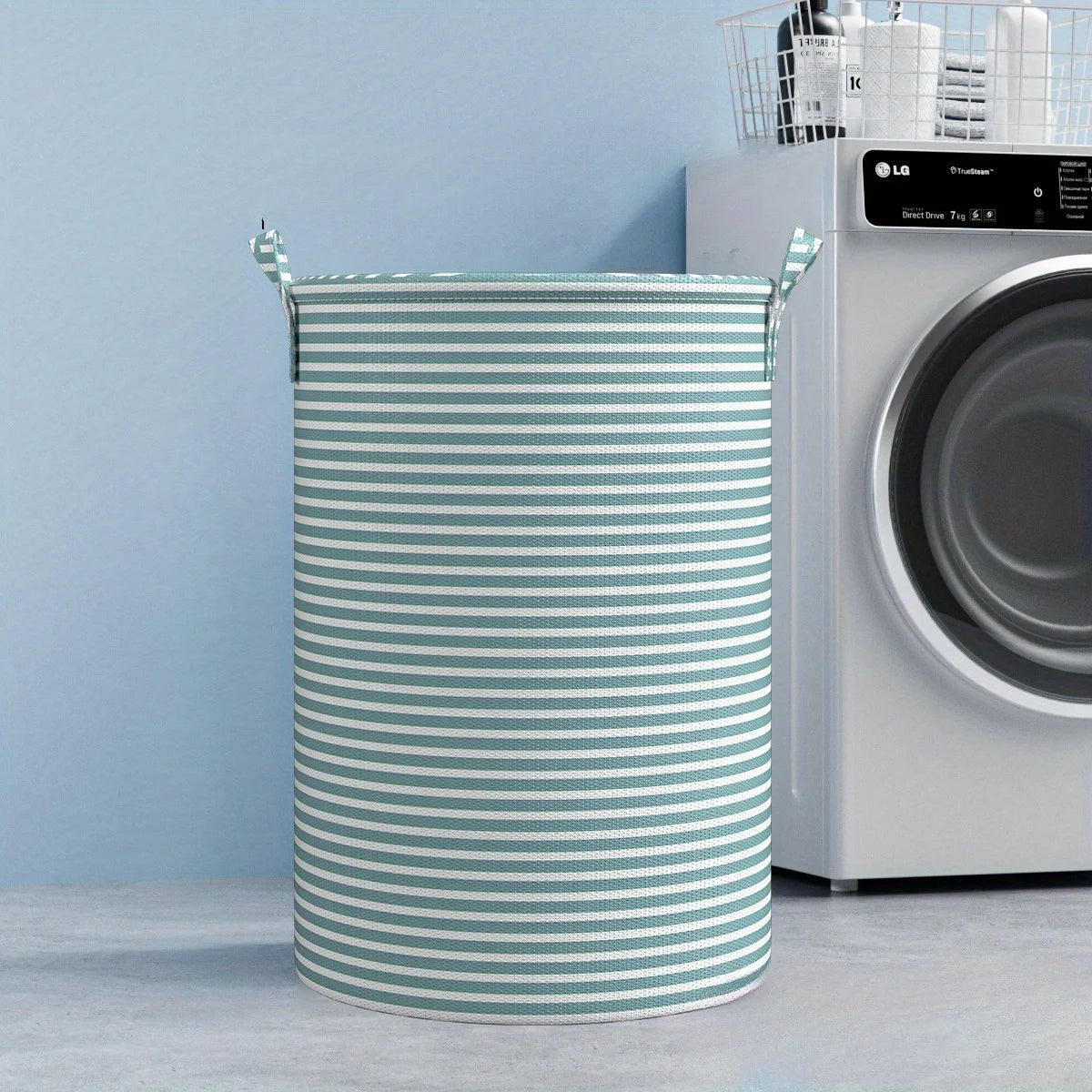 Bucato mint striped laundry basket
