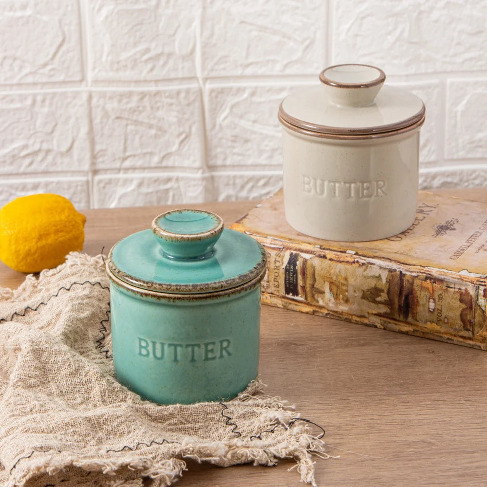 Burro butter keepers on a counter