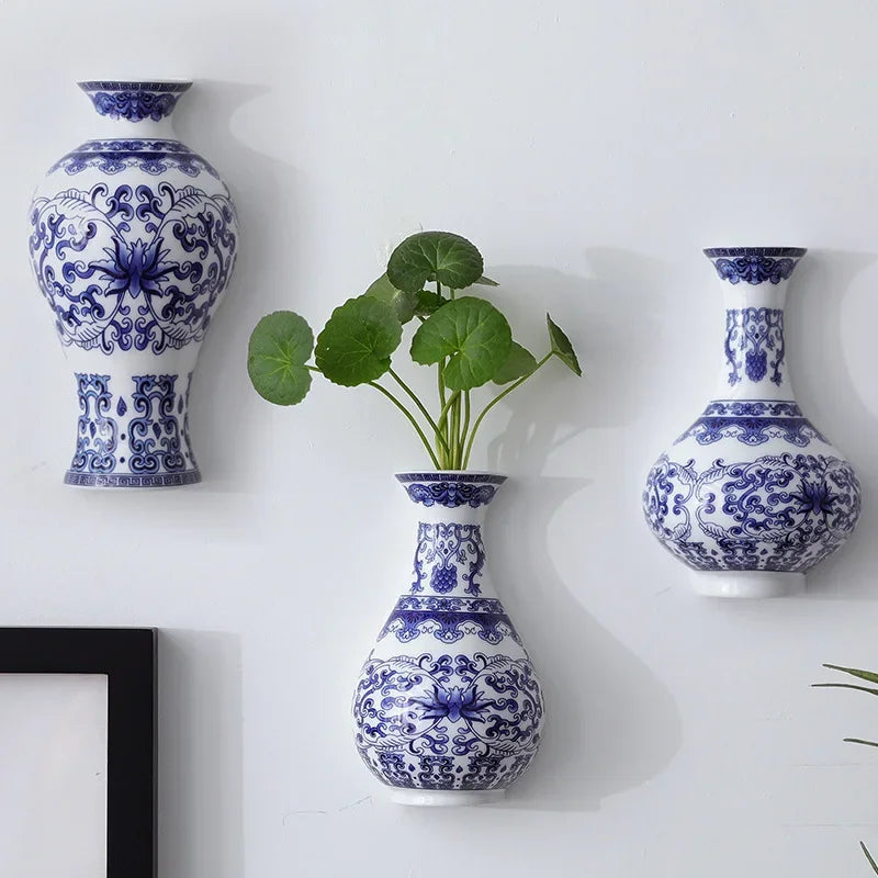 Capri porcelain wall vases with greenery