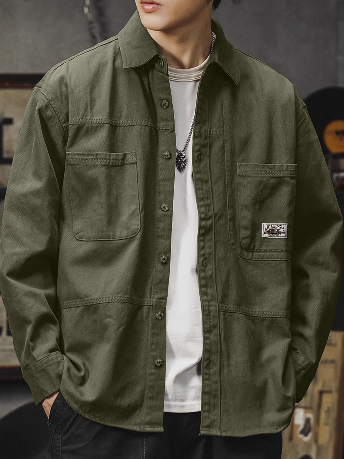 Carson men's multi-pocket cargo shirt in Fern Green