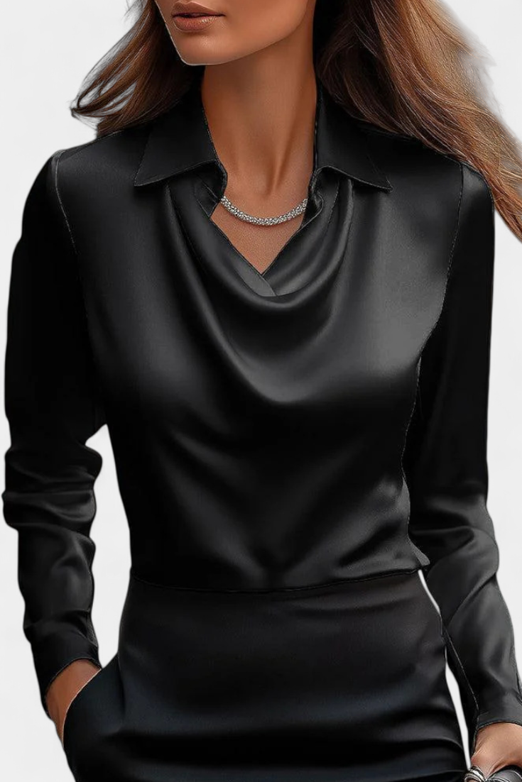 Cascade Neckline Satin Blouse by Dilnaz – women's shirts, view 4