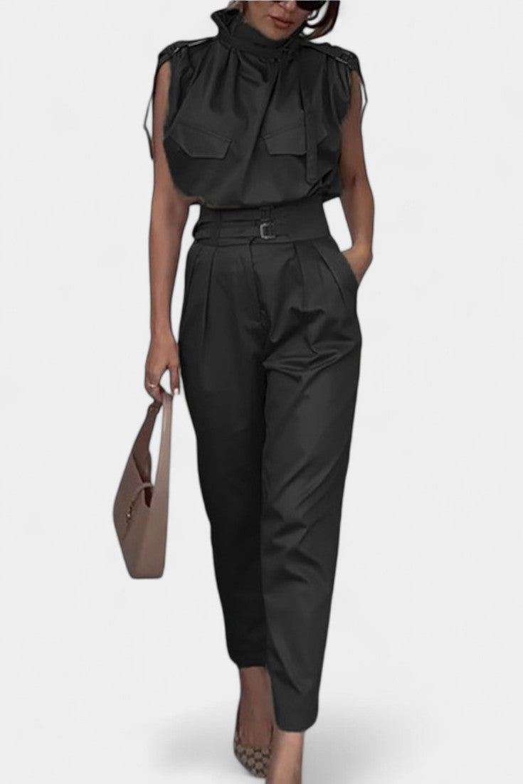 Cassis Ruffled Collar Belted Jumpsuit with Straight Cut – women's jumpsuits, view 2