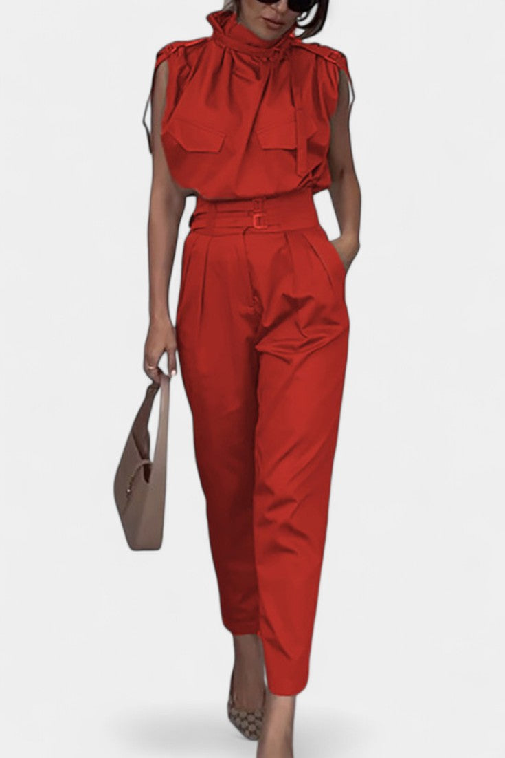Cassis Ruffled Collar Belted Jumpsuit with Straight Cut – women's jumpsuits, view 4