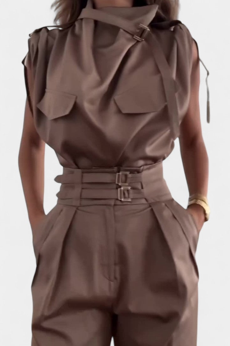 Cassis Ruffled Collar Belted Jumpsuit with Straight Cut – women's jumpsuits, view 5