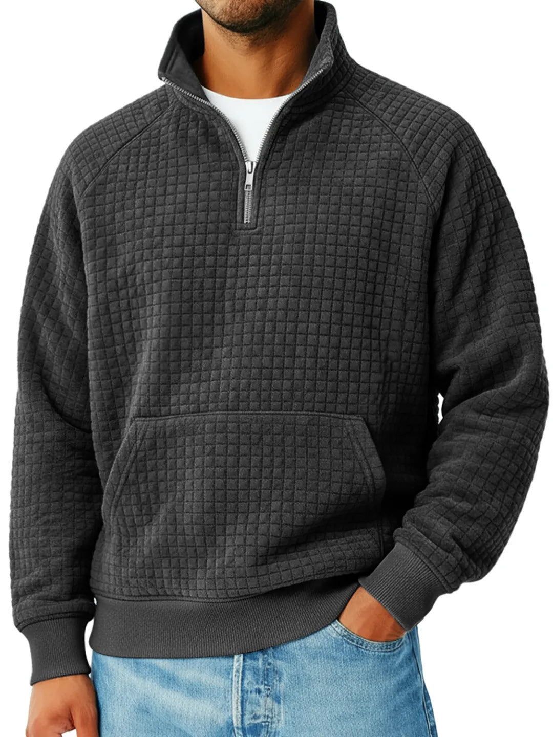 Chiavenna Grid-Knit Quarter-Zip in Black