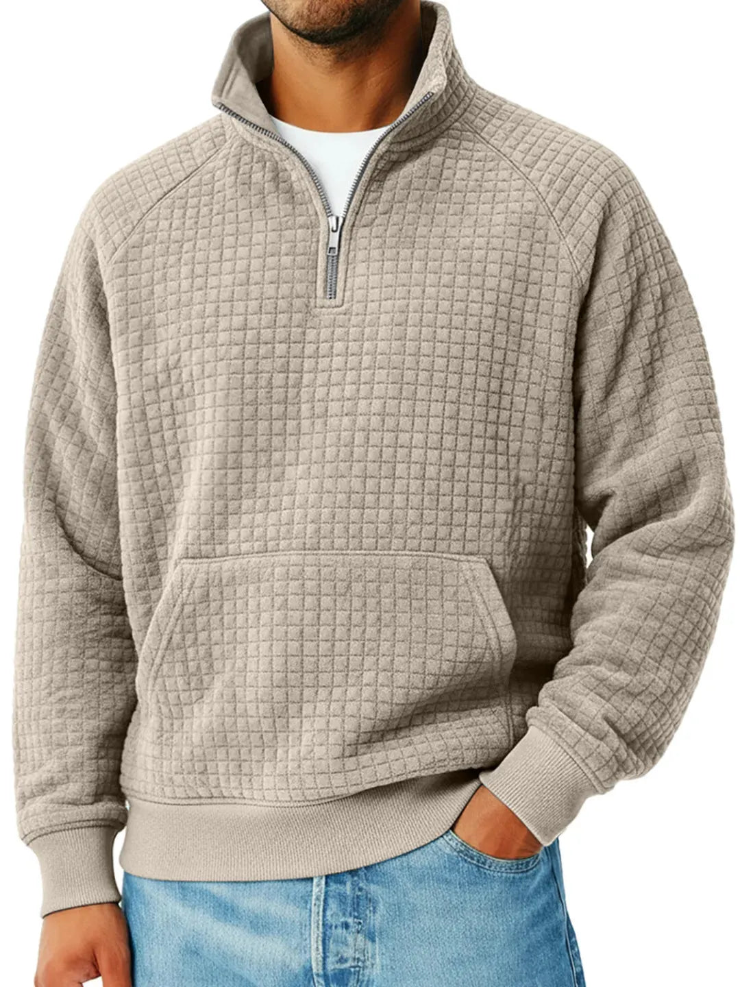 Chiavenna Grid-Knit Quarter-Zip in Khaki