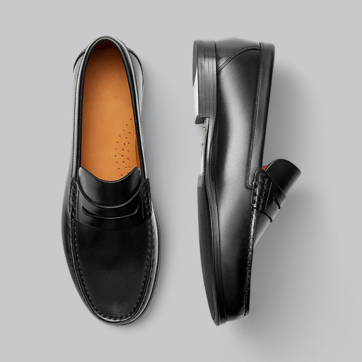 Men's leather penny loafers in a classic slip-on cut, view 7