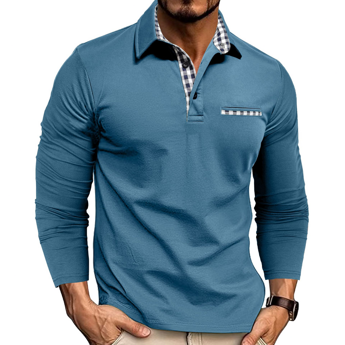 Christian men's long sleeve polo with a tailored fit, view 10