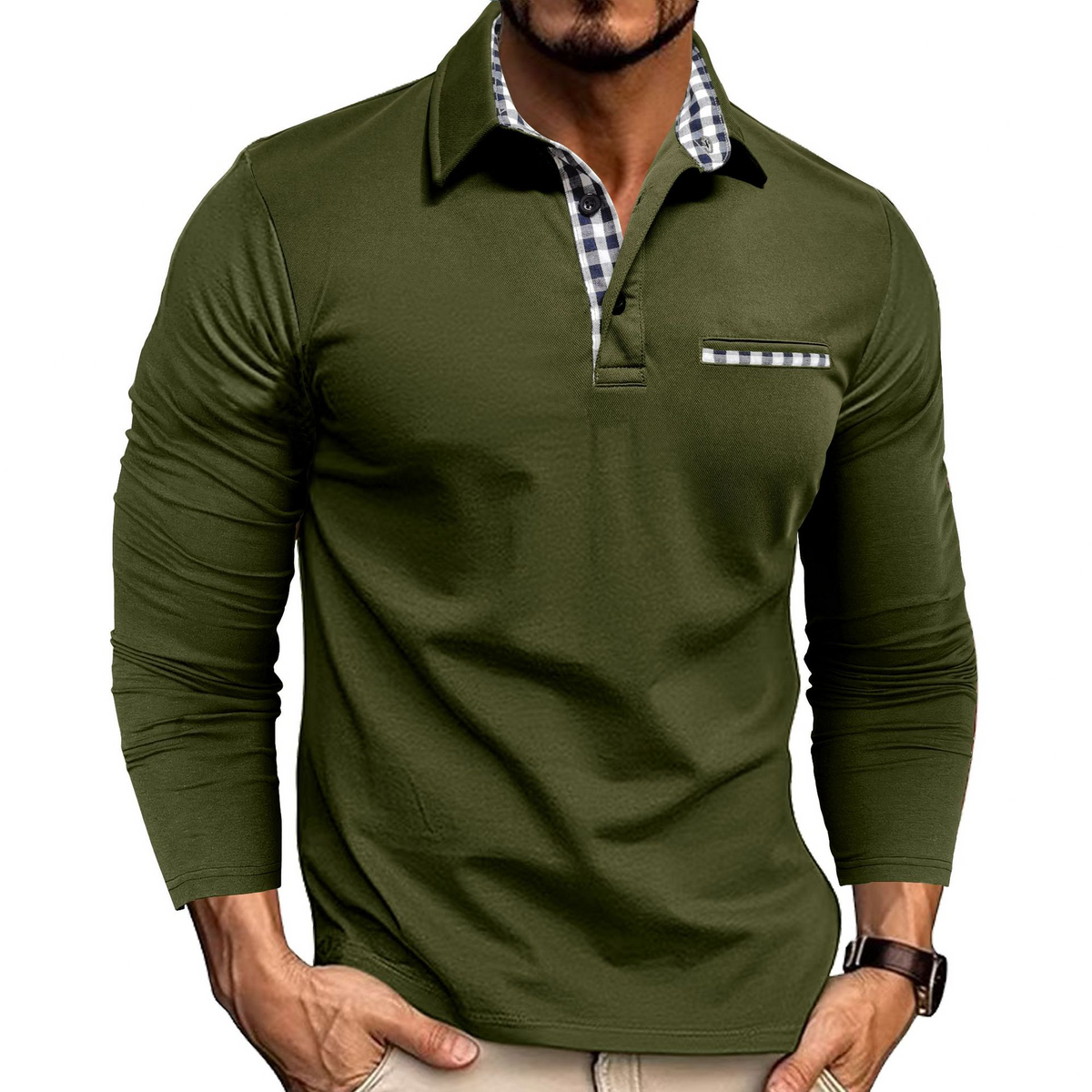 Christian men's long sleeve polo with a tailored fit, view 9