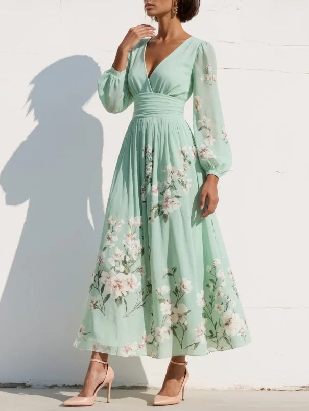 Cisella Light Green Floral Print Midi Dress – women's floral dresses, view 4