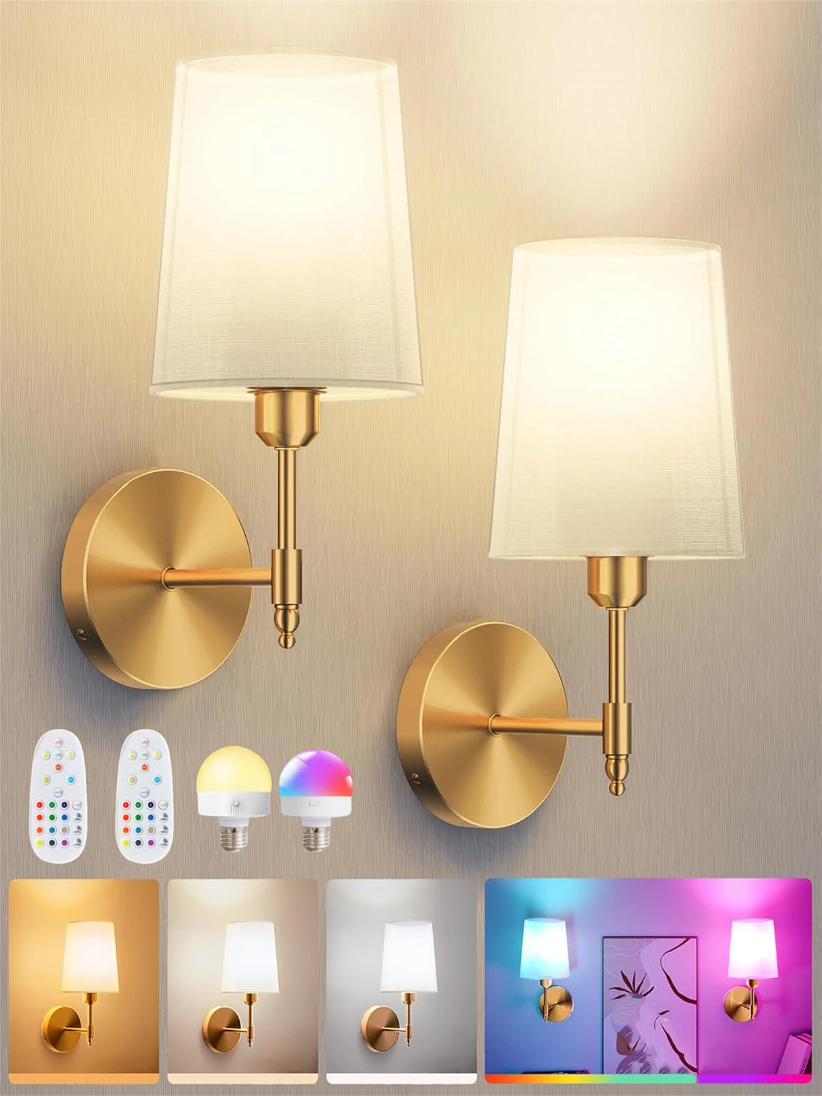 Como wall sconce with remote and bulb