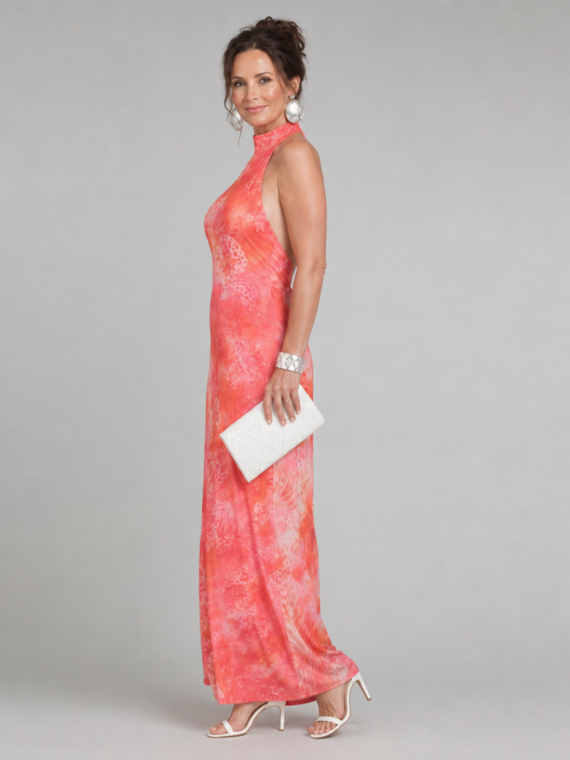 Coraline Halter Neck Printed Pattern Maxi Dress – women's dresses, view 2