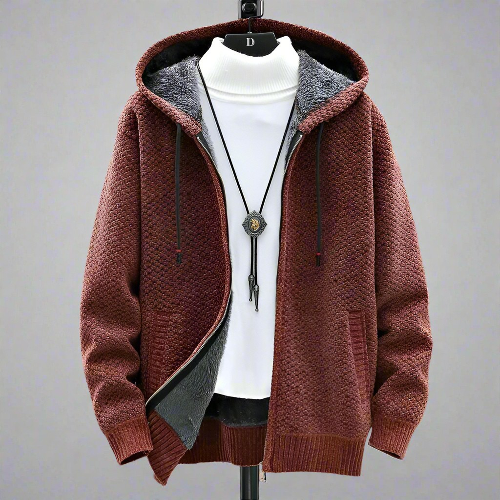 Cortina Fleece-Lined Knit Hoodie in Deep Burgundy