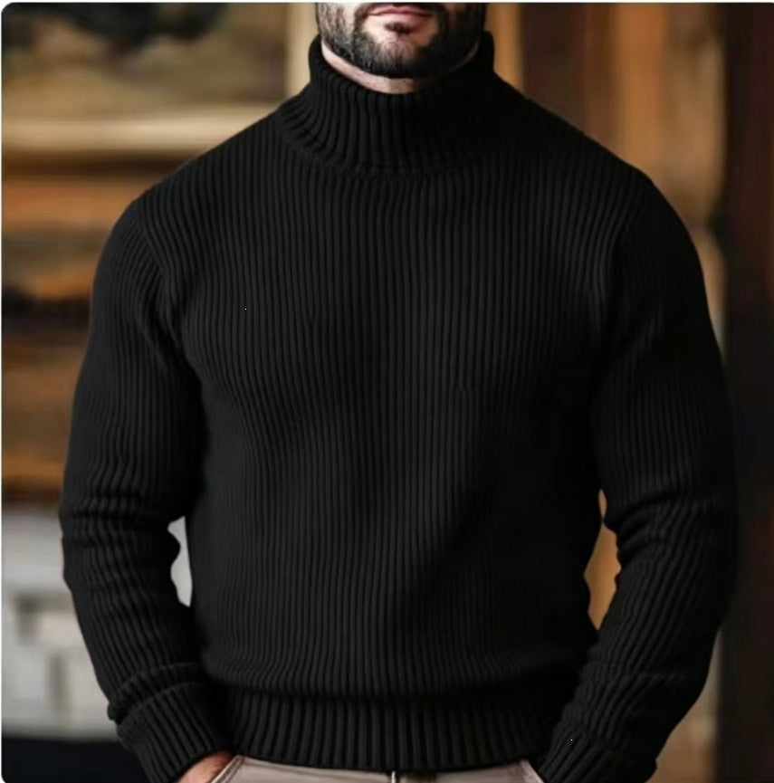 Cortina men's ribbed turtleneck sweater in Black