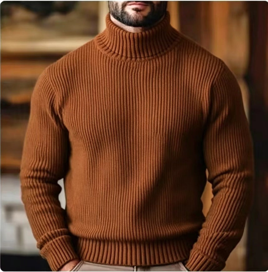Cortina men's ribbed turtleneck sweater in Caramel