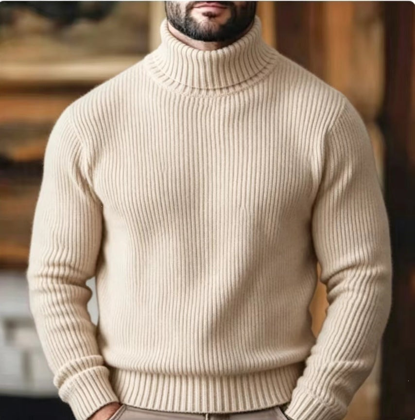 Cortina men's ribbed turtleneck sweater in Oatmeal Beige