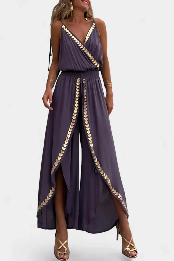Donatila Backless Jumpsuit Featuring Elegant Gold Accents – women's jumpsuits, view 2