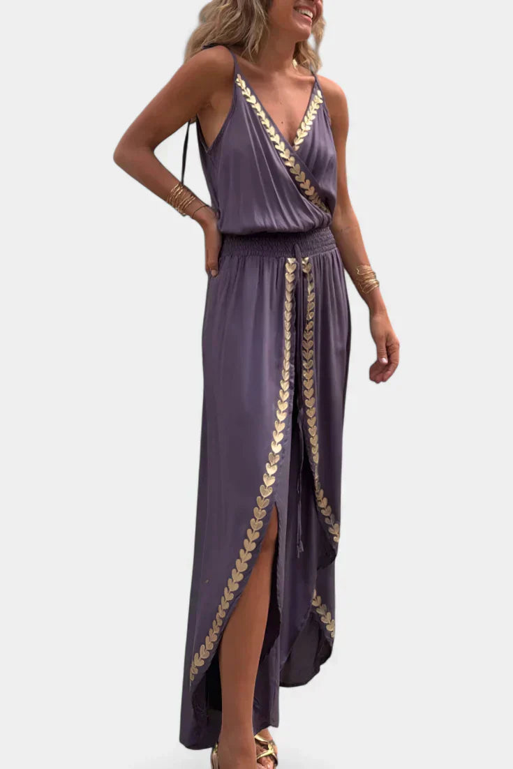 Donatila Backless Jumpsuit Featuring Elegant Gold Accents – women's jumpsuits, view 3