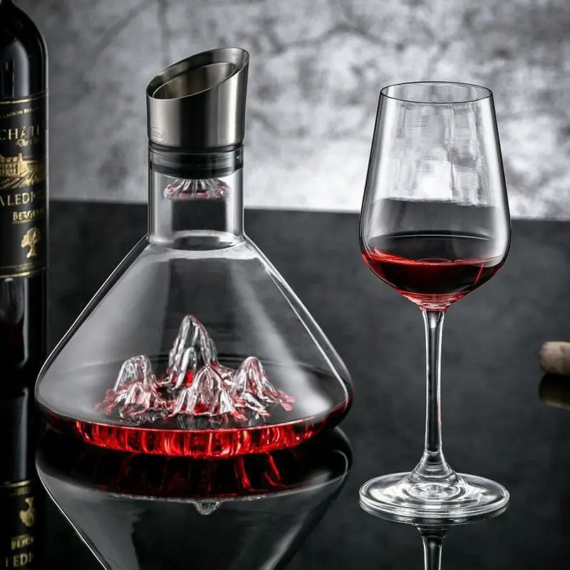 Dolomiti iceberg decanter in Clear with a glass of red wine