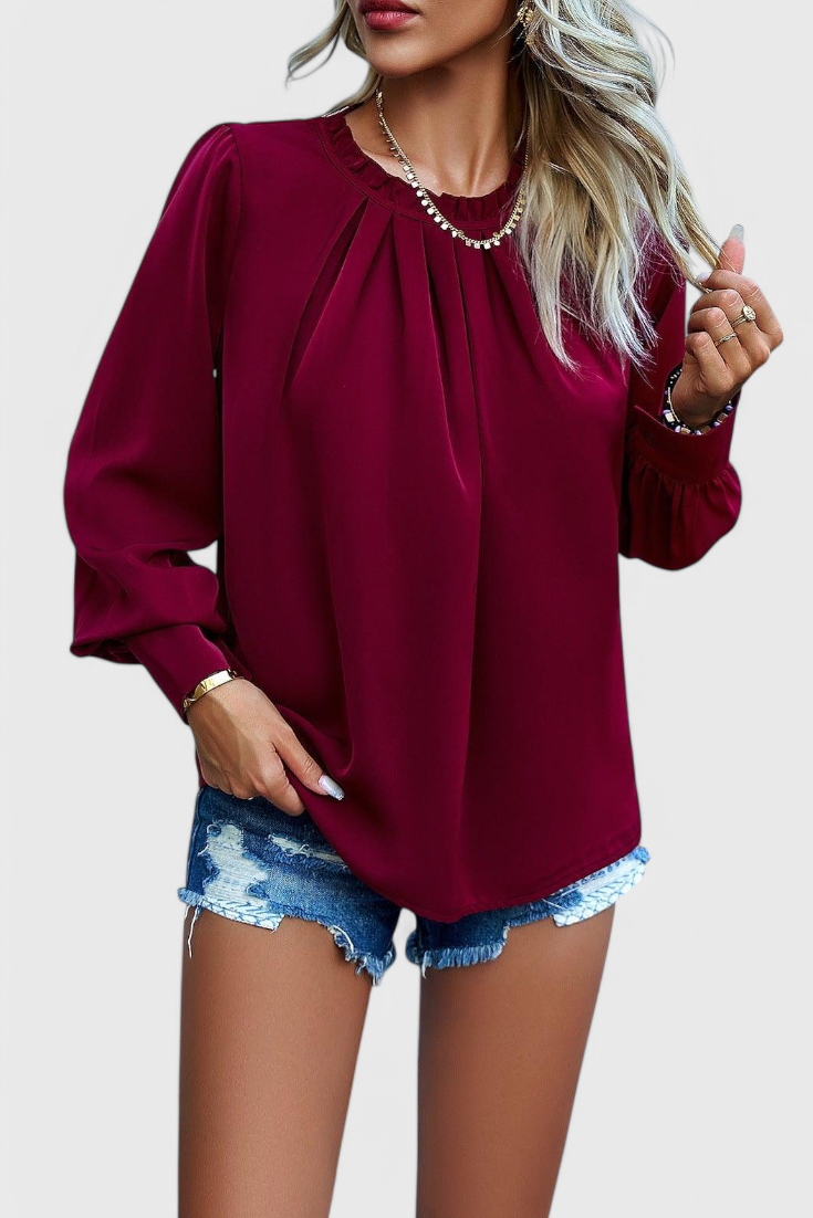 Lace Collared Dottie Top with Long Sleeves – women's shirts, view 3