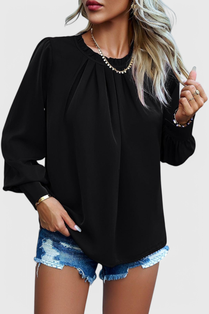 Lace Collared Dottie Top with Long Sleeves – women's shirts, view 4