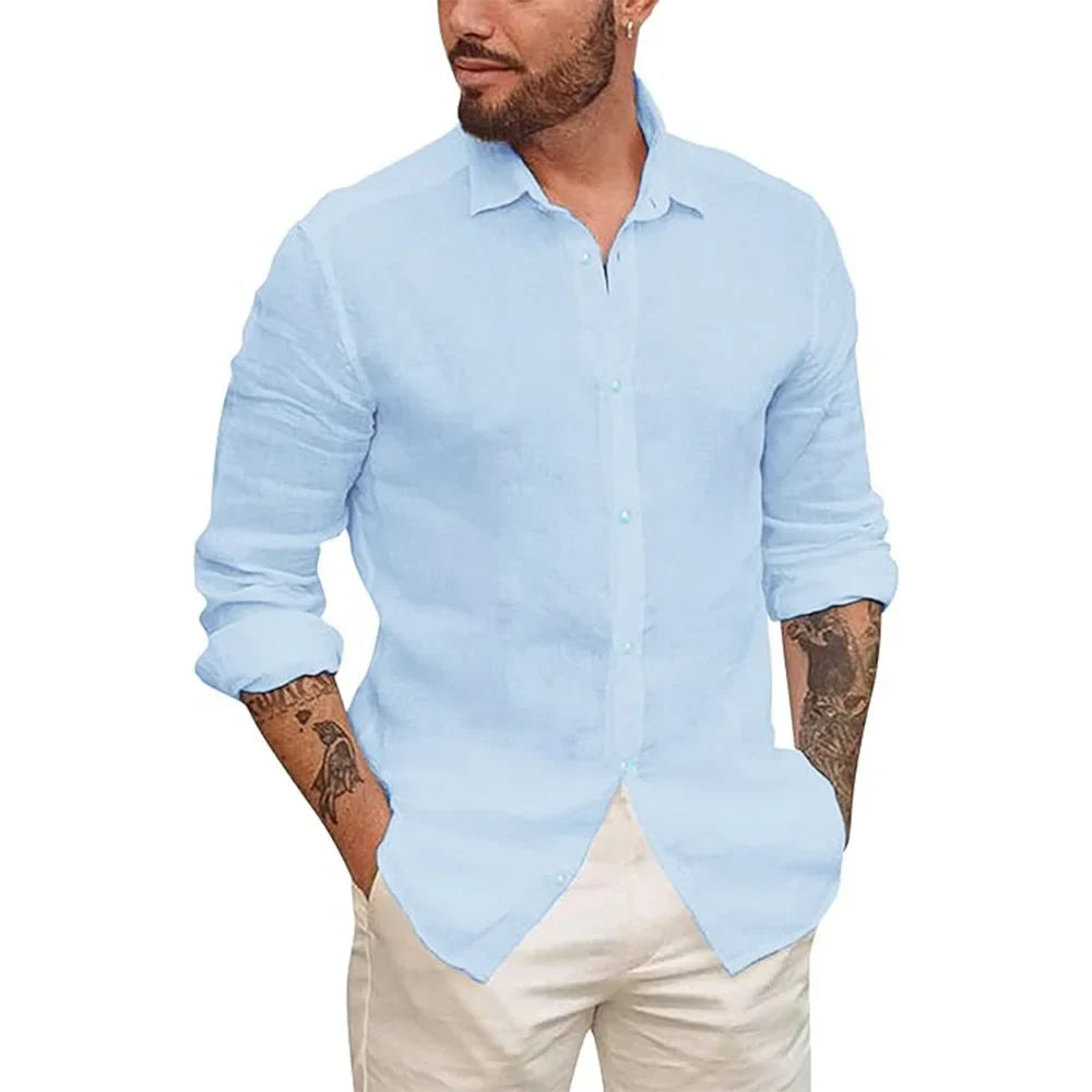 Hawaiian men's cotton linen shirt, alternate view