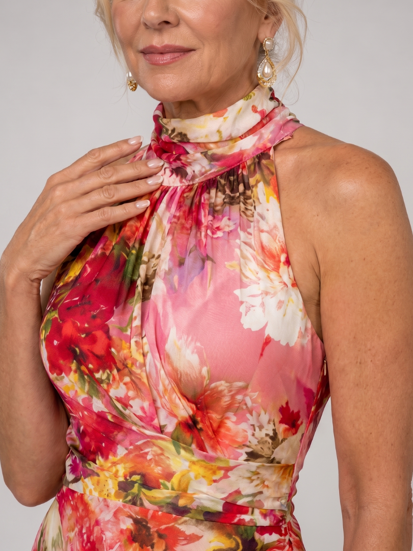 Elisabetta Halter Neck Floral Print Maxi Dress – women's dresses, view 3