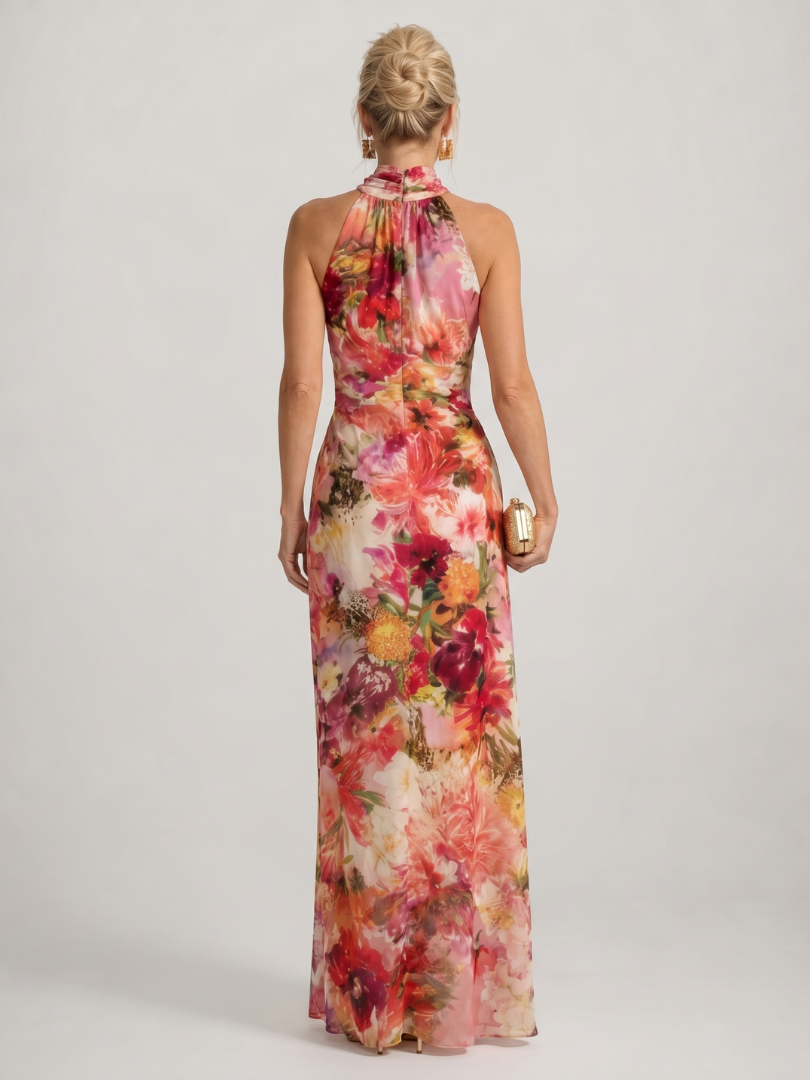 Elisabetta Halter Neck Floral Print Maxi Dress – women's dresses, view 4