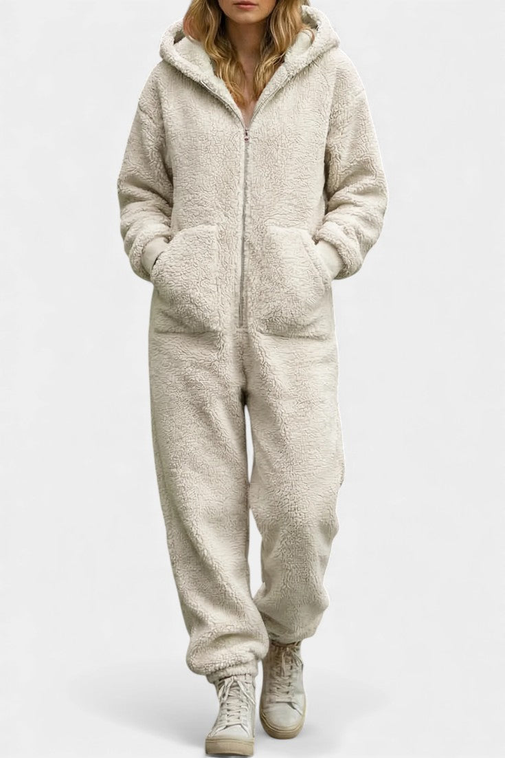 Emergence Zip Up Hooded Plush Jumpsuit – women's jumpsuits, view 2
