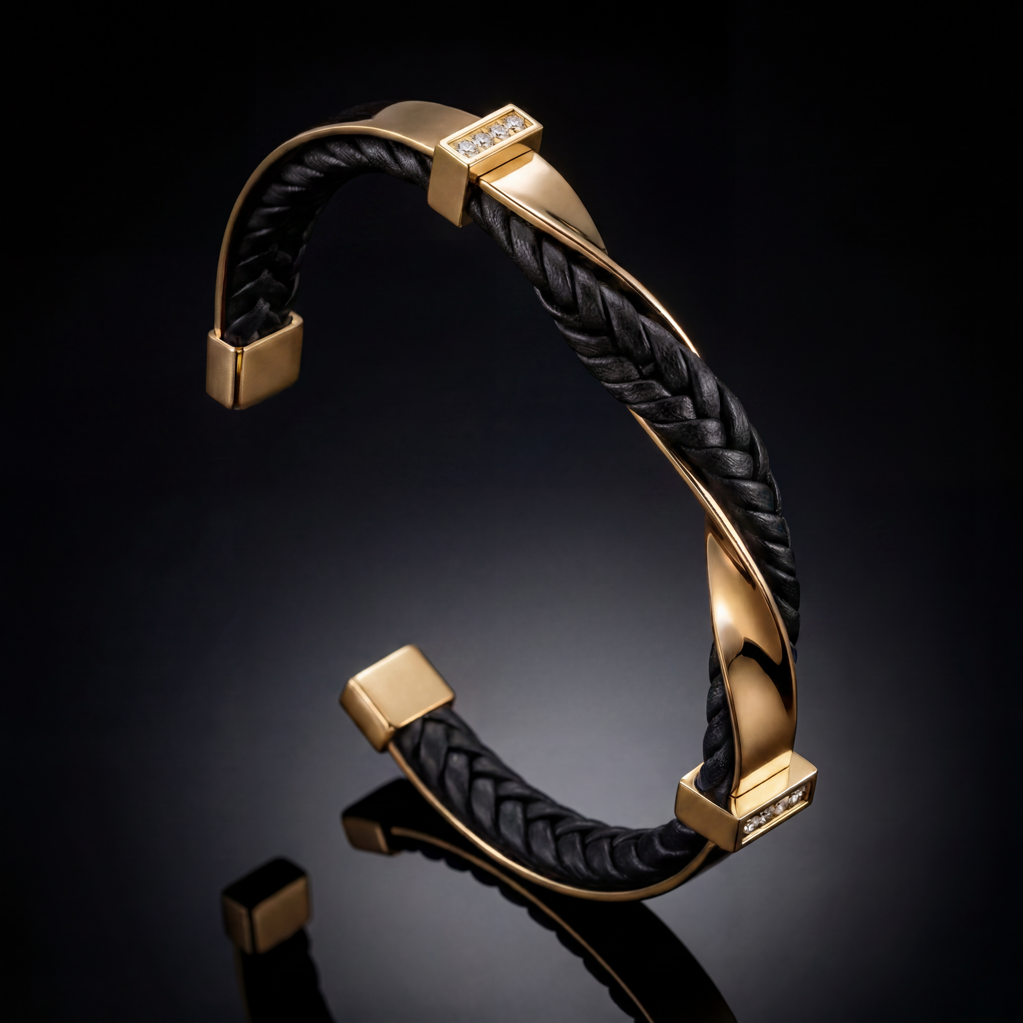 Enzo Braided Cuff Bracelet in Black & Gold
