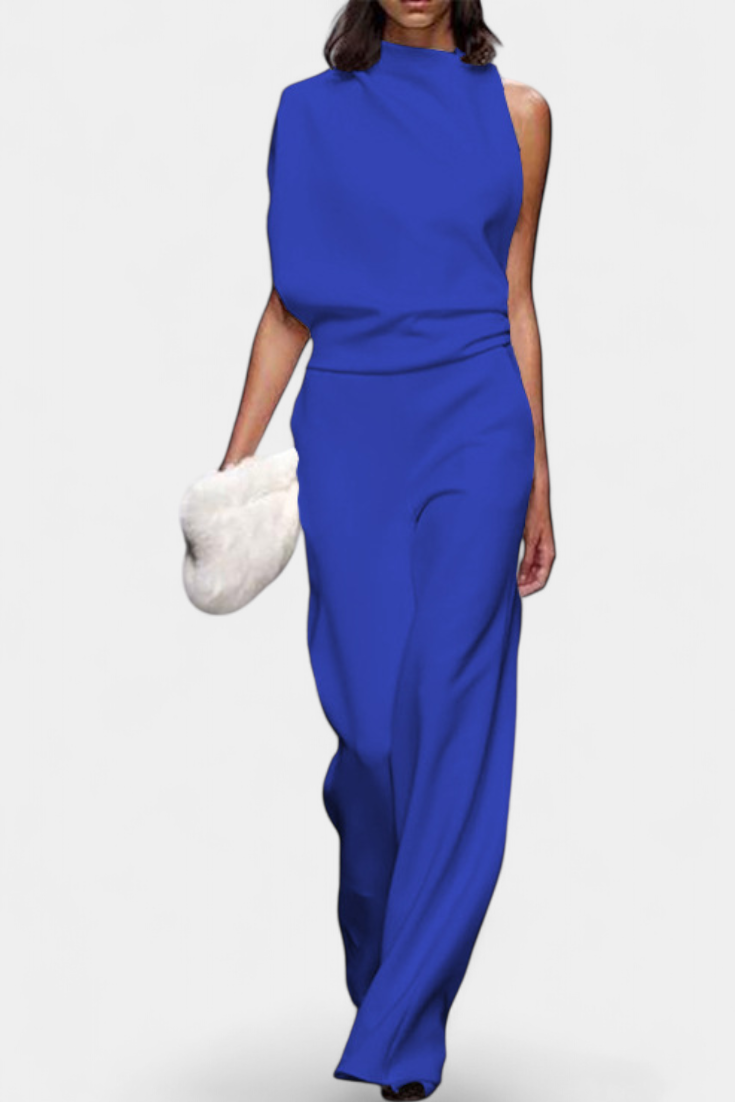 Asymmetrical One Shoulder Jumpsuit with Flowing Legs by Etta – women's jumpsuits, view 3