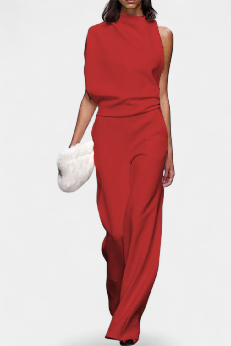 Asymmetrical One Shoulder Jumpsuit with Flowing Legs by Etta – women's jumpsuits, view 4