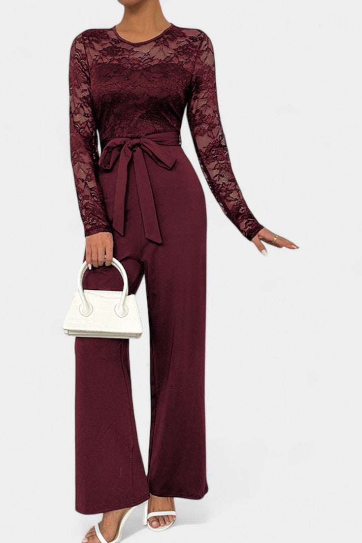 Éviana Chic Lace Jumpsuit with Adjustable Tied Waist – women's jumpsuits, view 6