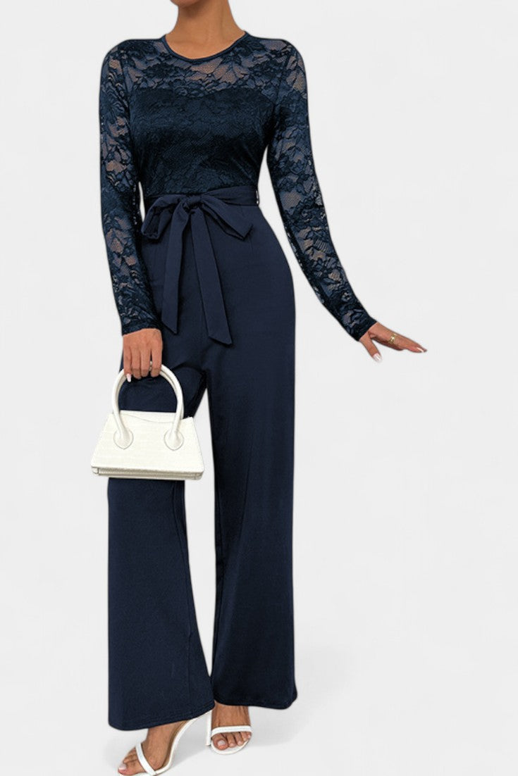 Éviana Chic Lace Jumpsuit with Adjustable Tied Waist – women's jumpsuits, view 7