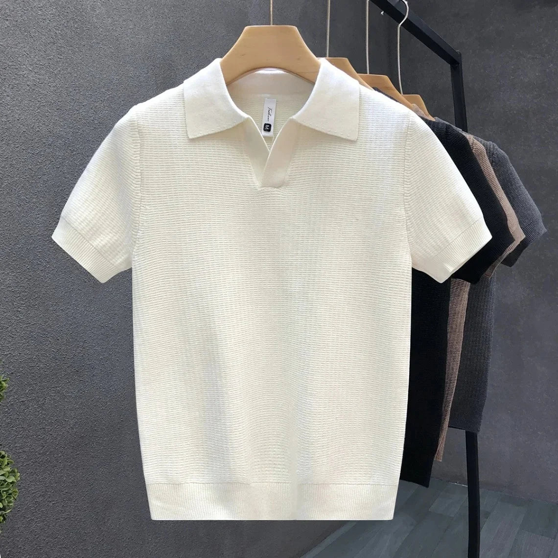 Men's breathable knitted polo shirt, alternate view