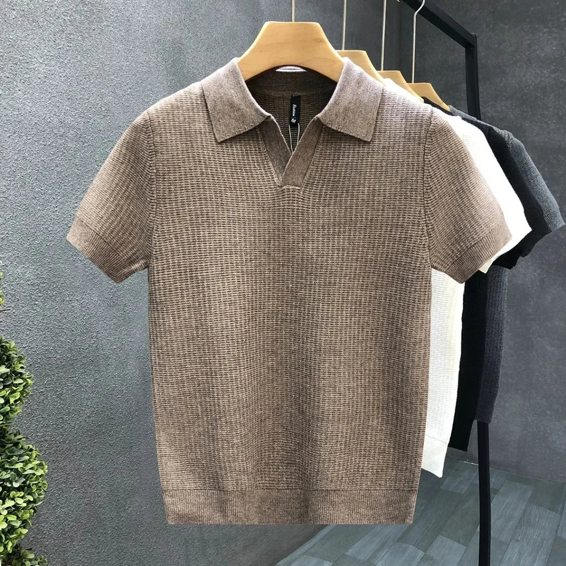 Men's breathable knitted polo shirt, view 4