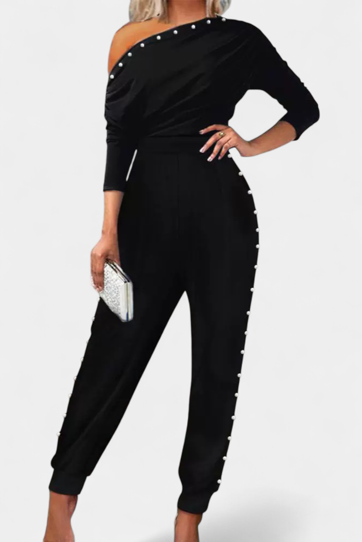 Asymmetrical Beaded Jumpsuit with Straight Leg Design – women's jumpsuits, view 2