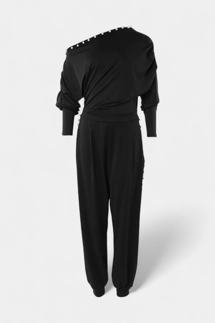 Asymmetrical Beaded Jumpsuit with Straight Leg Design – women's jumpsuits, view 4