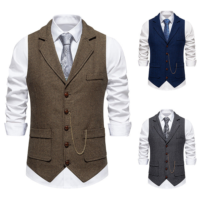 Ferrante men's herringbone tweed vest - Brown, Navy Blue and Dark Gray