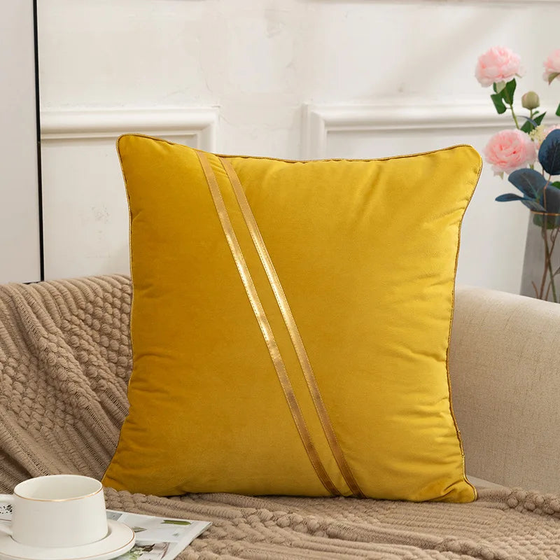 Filodoro velvet cushion with gold stripes