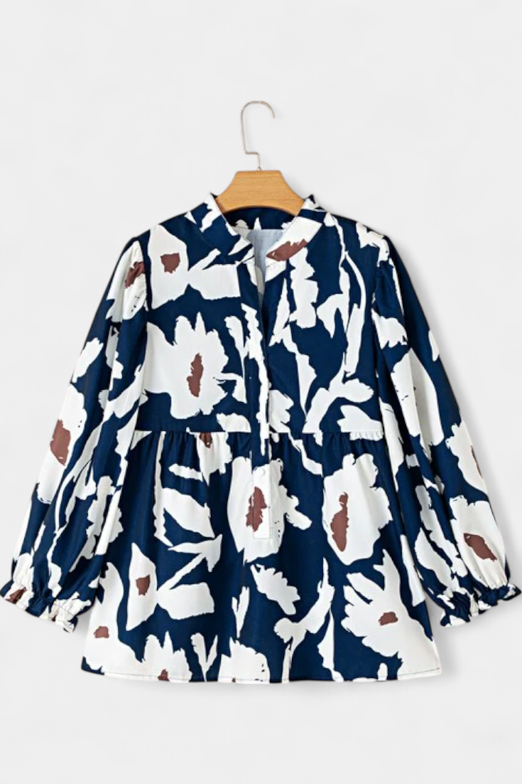 Filomena Relaxed Blouse with Puff Sleeves and Abstract Floral Design – women's shirts, view 8