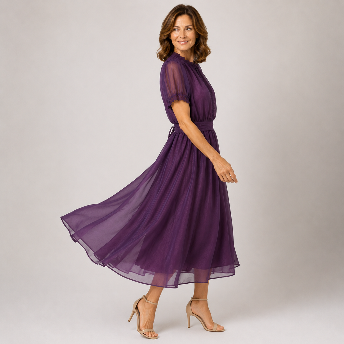 Flavia Maxi Dress Featuring a Drop Neckline and Chiffon Lace Accents, view 4
