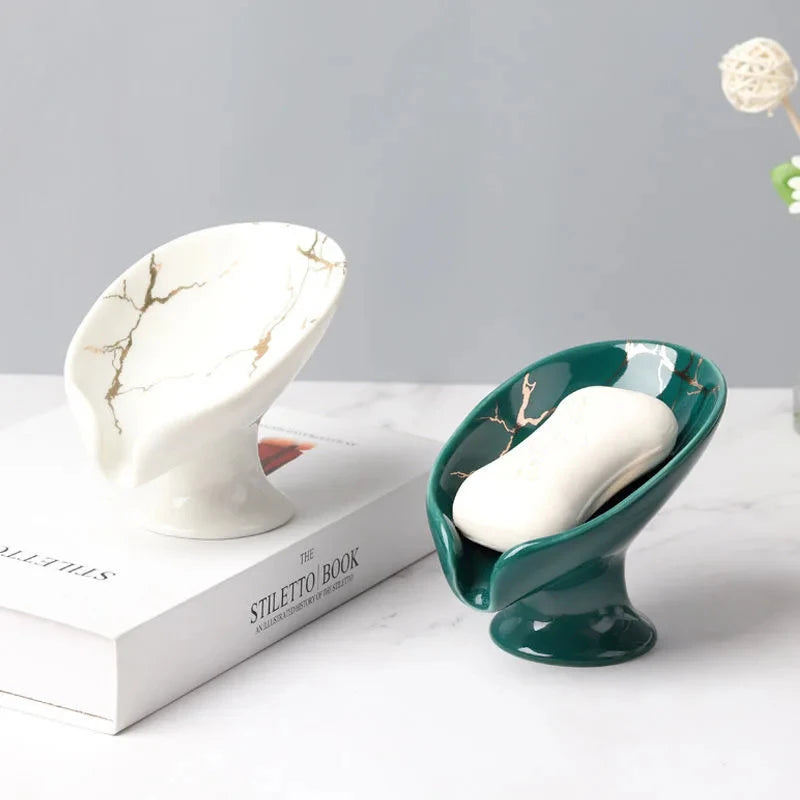 Foglia soap dish on a vanity