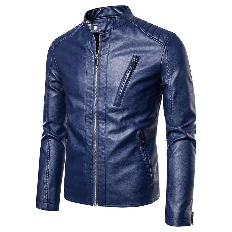 Stand men's elegant leather jacket, alternate view